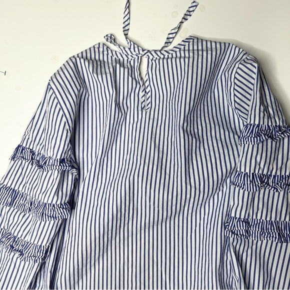 J.Crew Tiered Top Poplin in Mixed Stripes Brunswick Blue Ruffle Sleeves Size 10 - Picture 6 of 9